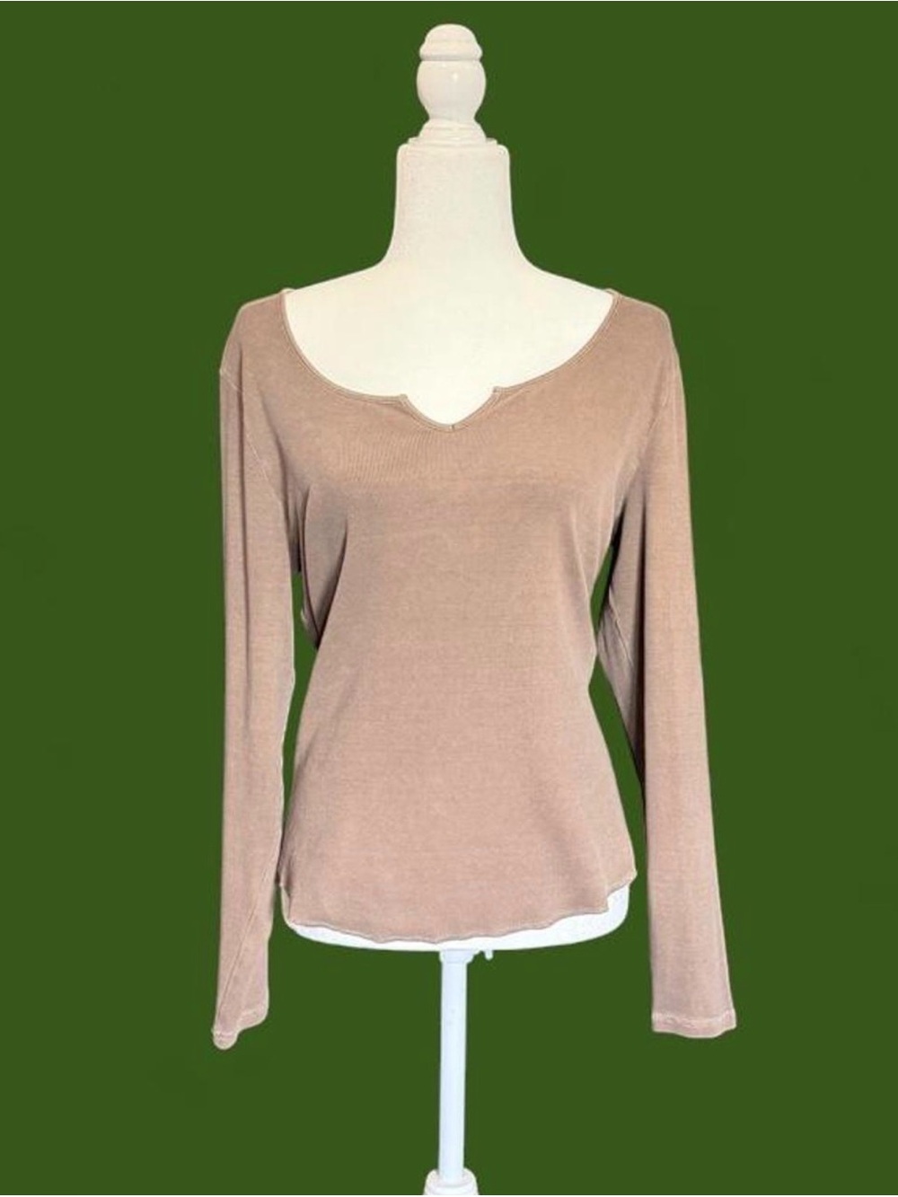 Long-Sleeve Ribbed and Fitted Notched Scoop Neck Top in Taupe by Old Navy
